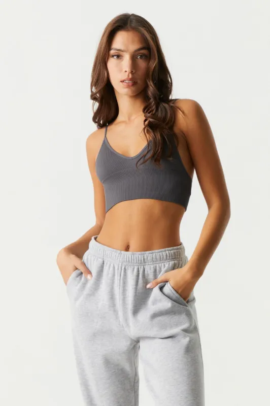 Charcoal Seamless Ribbed V-Neck Bralette sold by Charlotte Russe