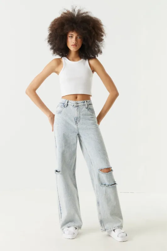 Refuge Ultra High-Rise Distressed Acid Wash Loose Leg Jean sold by Charlotte Russe