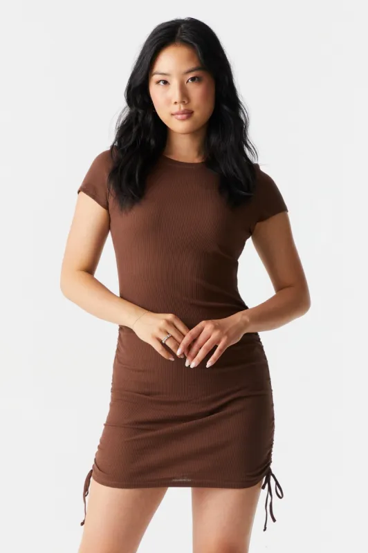Brown Short Sleeve Ruched Bodycon Dress sold by Charlotte Russe