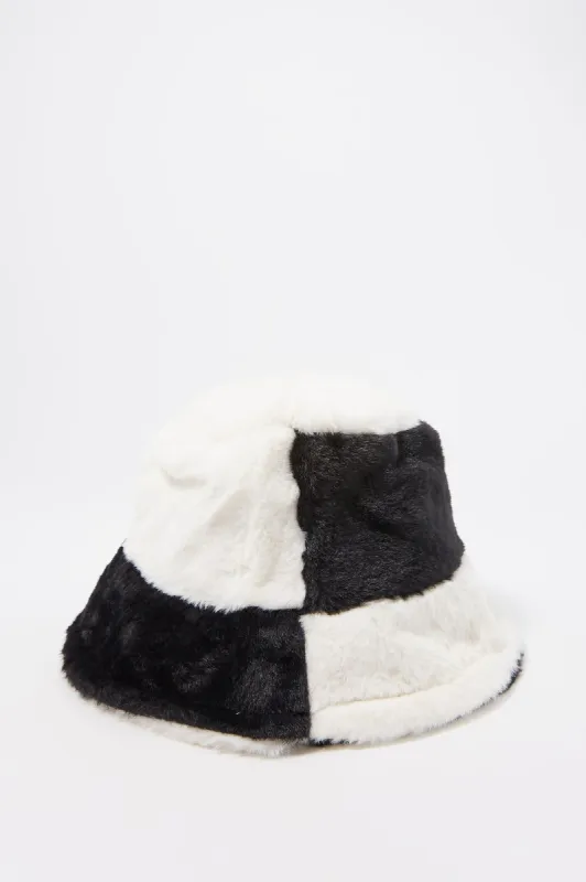 Checkered Print Faux-Fur Bucket Hat sold by Charlotte Russe