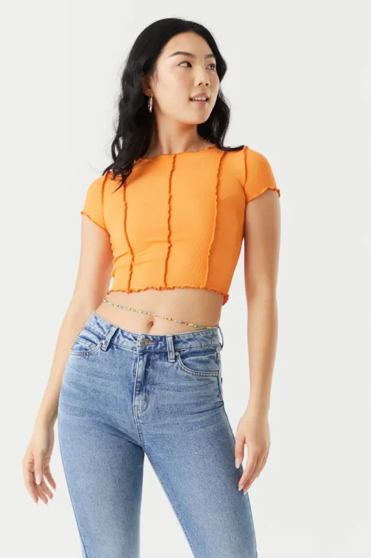 Ribbed Exposed Seam Crop Top sold by Charlotte Russe