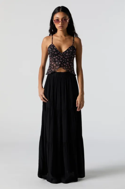 Black High Rise Tiered Maxi Skirt sold by Charlotte Russe