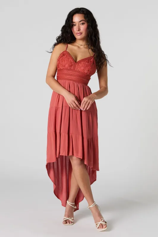 Floral Lace V-Neck Tiered High-Low Dress sold by Charlotte Russe