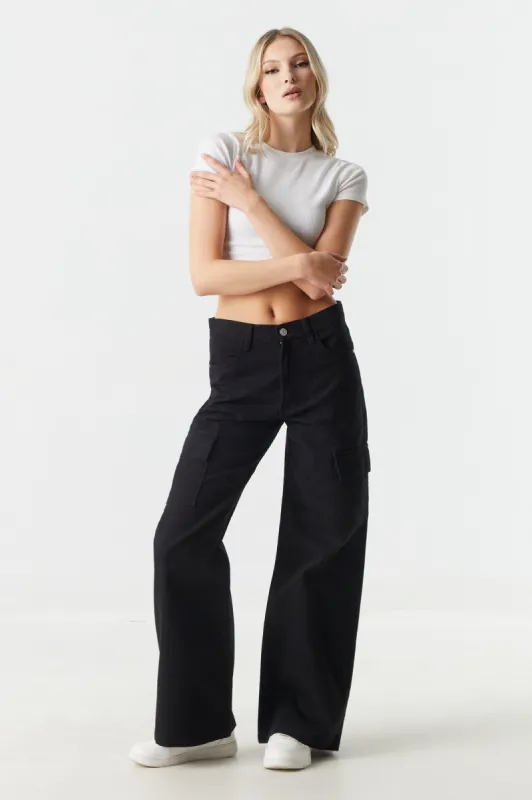 Black Low-Rise Cargo Wide Leg Pant sold by Charlotte Russe