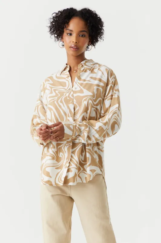 Marble Print Oversized Button-Up Shirt sold by Charlotte Russe