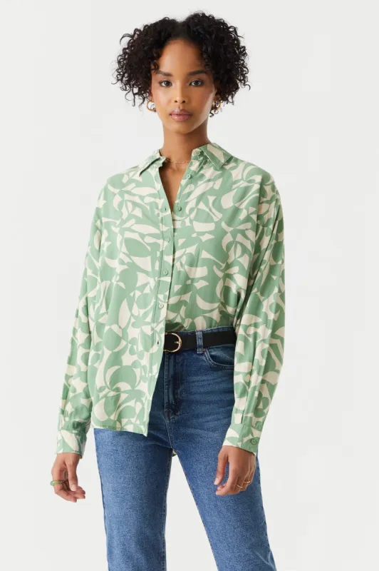 Abstract Shape Print Oversized Button-Up Shirt sold by Charlotte Russe