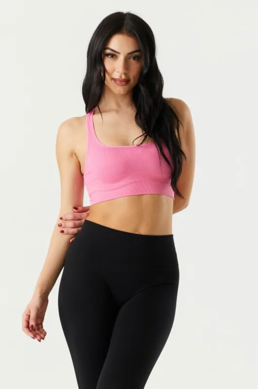 Pink Seamless Square Neck Racerback Bra Top sold by Charlotte Russe