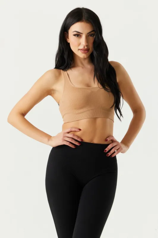 Light Brown Seamless Square Neck Racerback Bra Top sold by Charlotte Russe