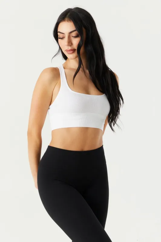White Seamless Square Neck Racerback Bra Top sold by Charlotte Russe
