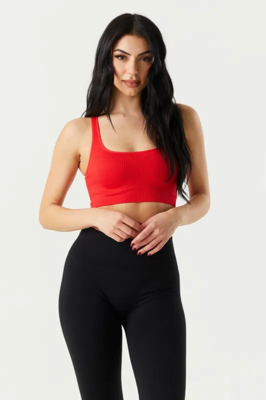 Red Seamless Square Neck Racerback Bra Top sold by Charlotte Russe