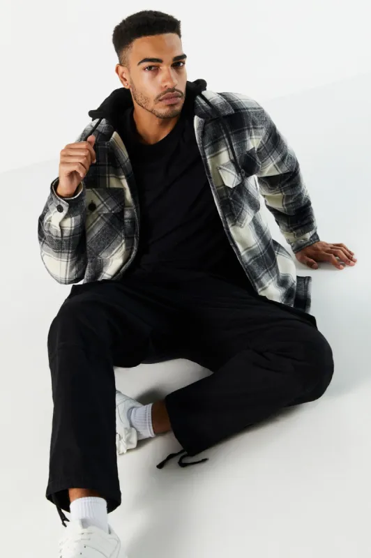 Hooded Plaid Shacket sold by Charlotte Russe