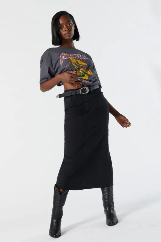 Black Wash Denim Midi Skirt sold by Charlotte Russe