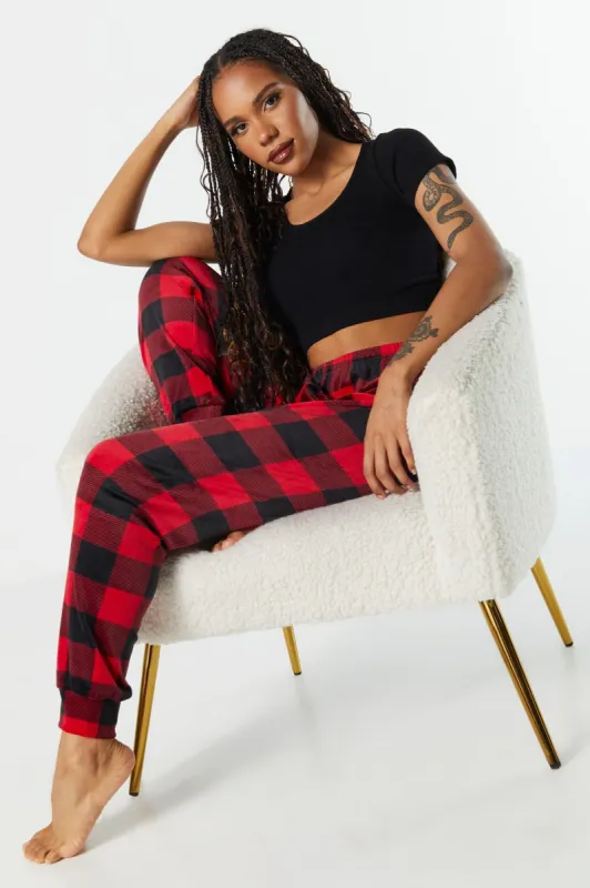 Plaid Print Velour Pajama Jogger sold by Charlotte Russe