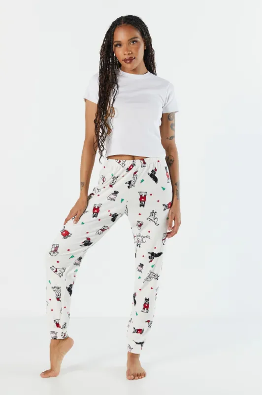 Christmas Dog Print Velour Pajama Jogger sold by Charlotte Russe
