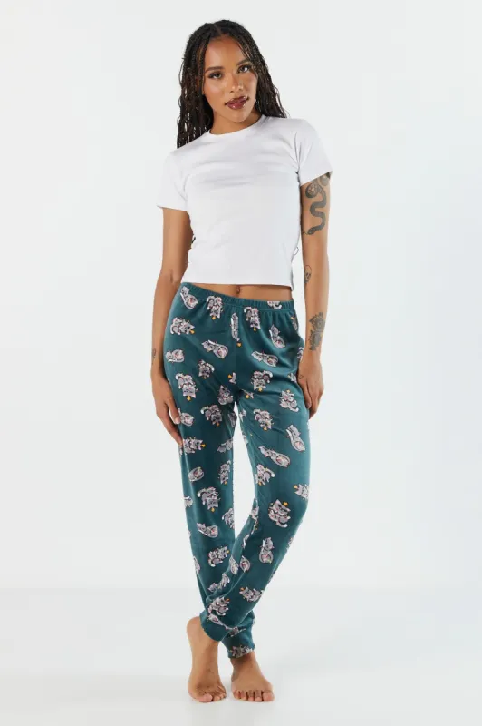 Christmas Kitten Print Velour Pajama Jogger sold by Charlotte Russe