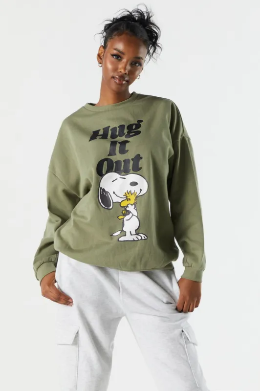 Snoopy Hug Graphic Fleece Sweatshirt sold by Charlotte Russe