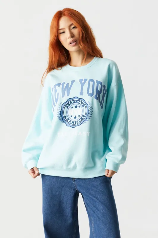 New York Brooklyn Varsity Graphic Fleece Sweatshirt sold by Charlotte Russe