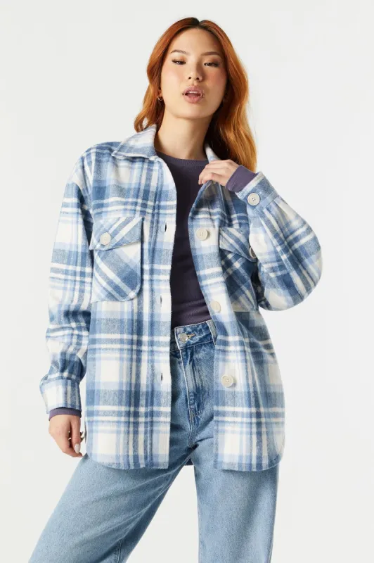 Blue Plaid Shacket sold by Charlotte Russe