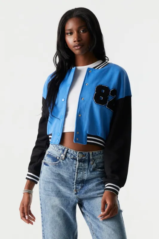 Chenille Embroidered 82 Varsity Jacket sold by Charlotte Russe