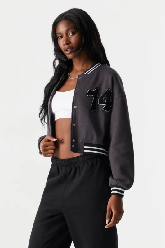 Chenille Embroidered 74 Varsity Jacket sold by Charlotte Russe