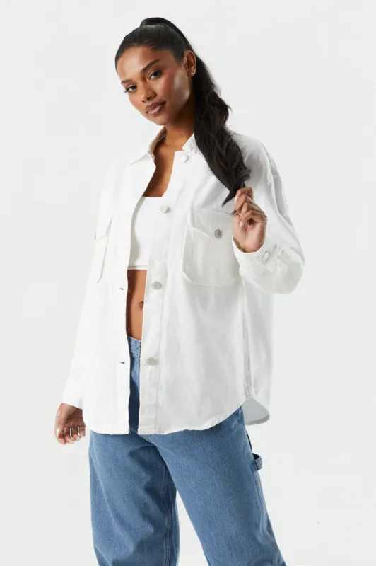 Denim Shacket sold by Charlotte Russe