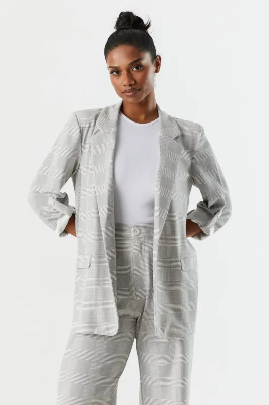 Gray Plaid Crepe Knit Blazer sold by Charlotte Russe