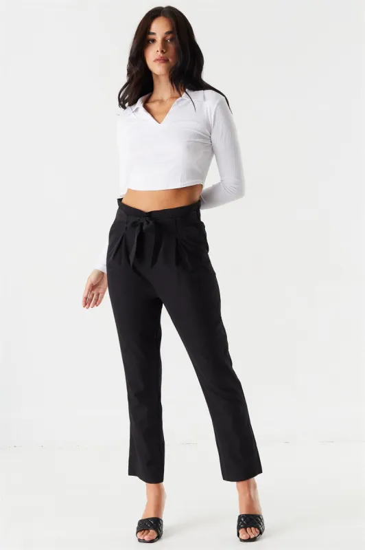 High-Rise Pleated Self-Tie Belted Paperbag Pant sold by Charlotte Russe