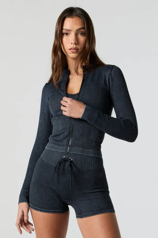 Sommer Ray Washed Seamless Ribbed Zip-Up Top sold by Charlotte Russe