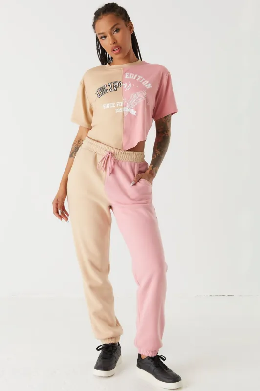 Drawstring Fleece Spliced Jogger sold by Charlotte Russe