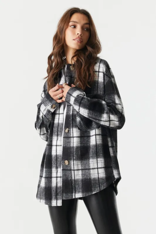 Plaid Brushed Flannel Shacket sold by Charlotte Russe
