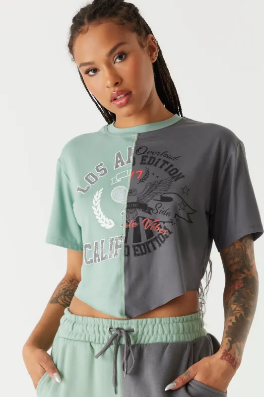 Soft Spliced Graphic Los Angeles Pointed Hem T-Shirt made by Stitches