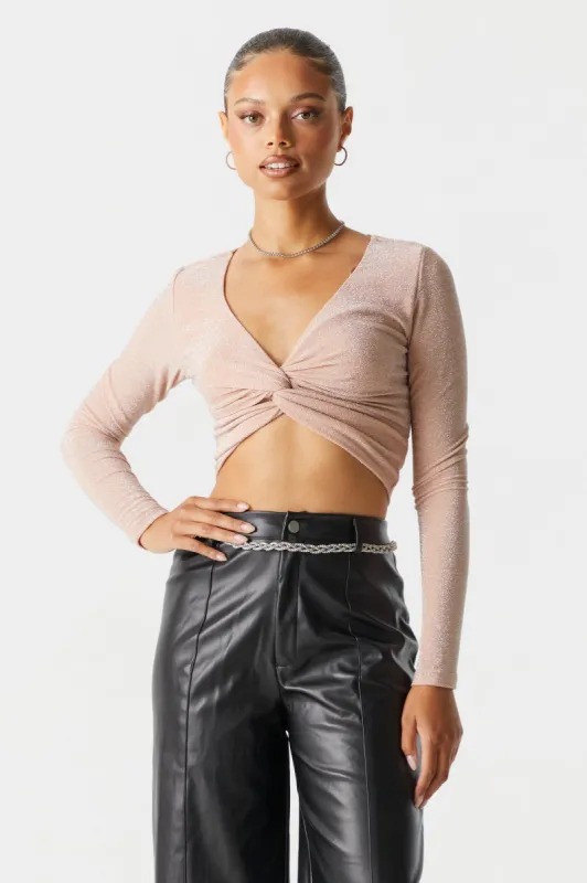 Slinky Knot Long Sleeve Crop Top sold by Charlotte Russe