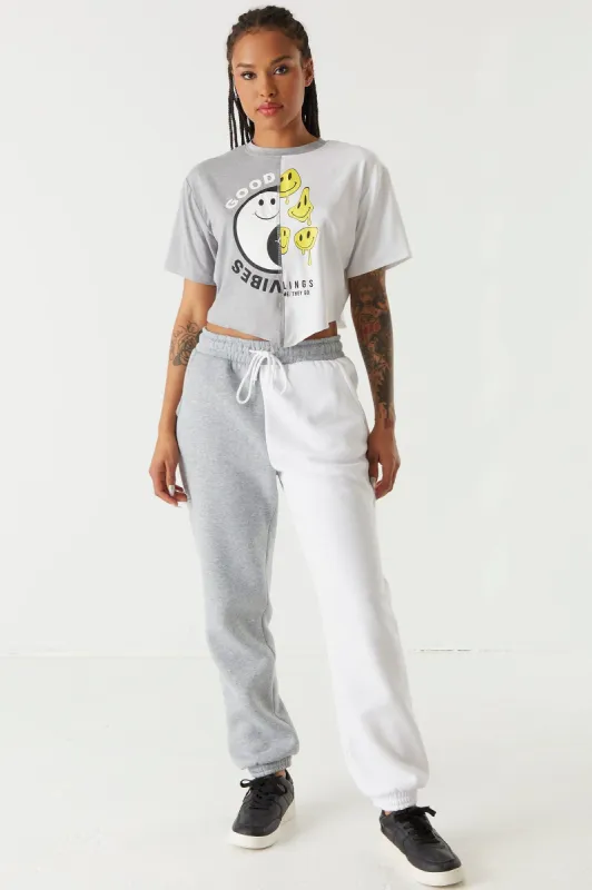 Drawstring Grey Fleece Spliced Jogger sold by Charlotte Russe
