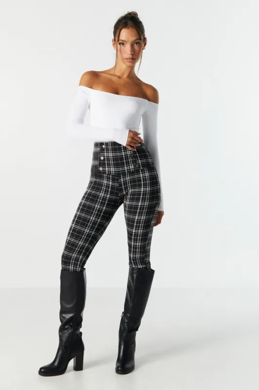 Plaid Button Legging sold by Charlotte Russe