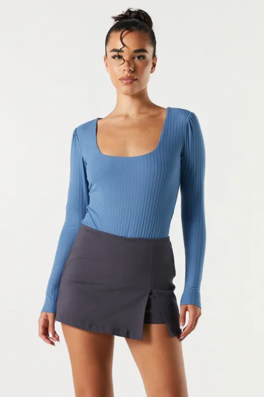 Ribbed Square Neck Long Sleeve Bodysuit sold by Charlotte Russe