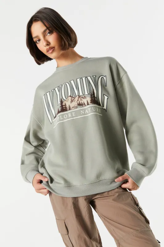 Wyoming Graphic Fleece Sweatshirt sold by Charlotte Russe