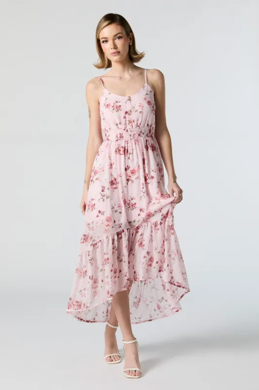 Rose Floral Chiffon High Low Midi Dress sold by Charlotte Russe