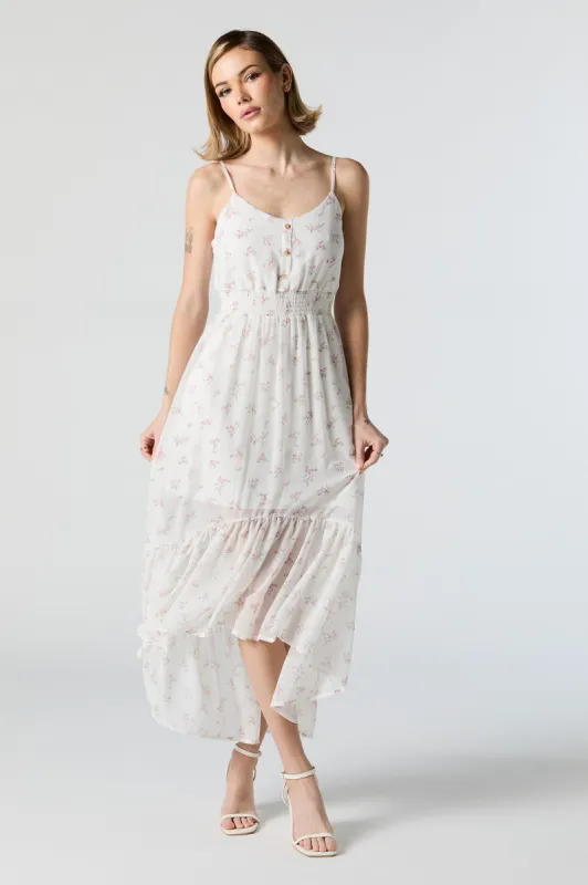 White Floral Chiffon High Low Midi Dress sold by Charlotte Russe