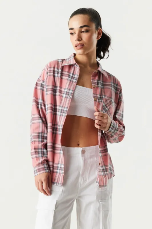 Classic Plaid Flannel Button-Up Long Sleeve Top sold by Charlotte Russe