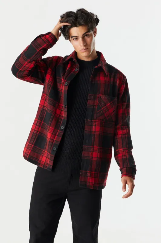 Red Plaid Flannel Shacket sold by Charlotte Russe