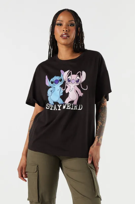 Stitch Stay Weird Graphic Boyfriend T-Shirt sold by Charlotte Russe