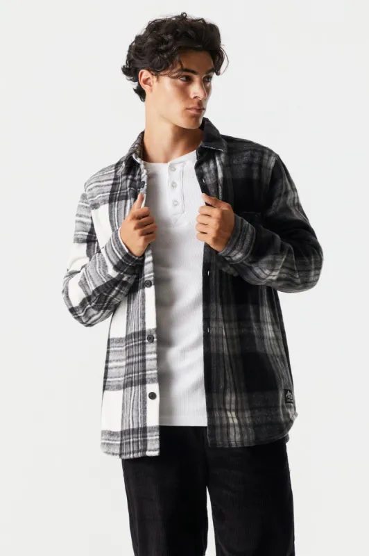 Spliced Grey Plaid Flannel Shacket sold by Charlotte Russe