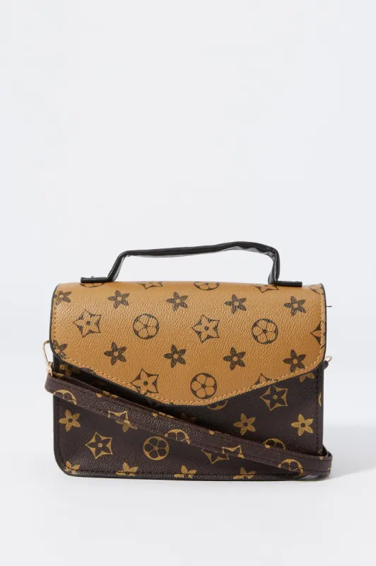 Brown Branded Print Crossbody Purse sold by Charlotte Russe