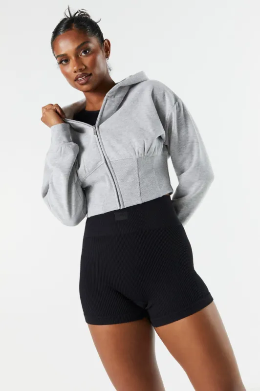 Fleece Corset Zip-Up Cropped Hoodie sold by Charlotte Russe