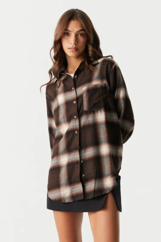 Oversized Plaid Flannel Shirt sold by Charlotte Russe