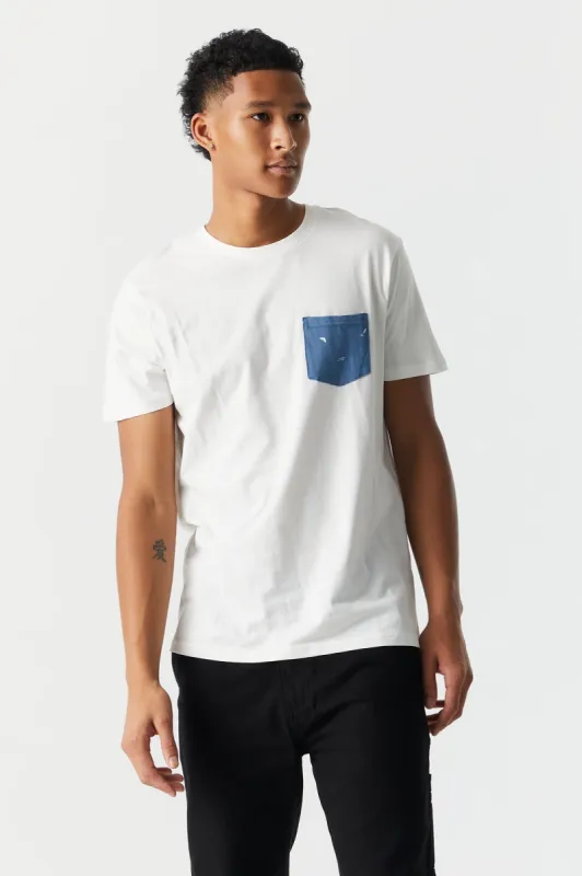 Ditsy Fishing Print Pocket T-Shirt sold by Charlotte Russe