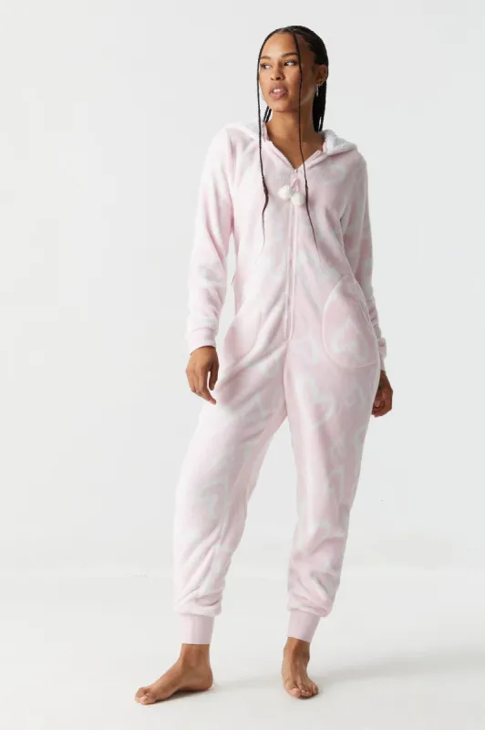Heart Print Sherpa Onesie sold by Charlotte Russe