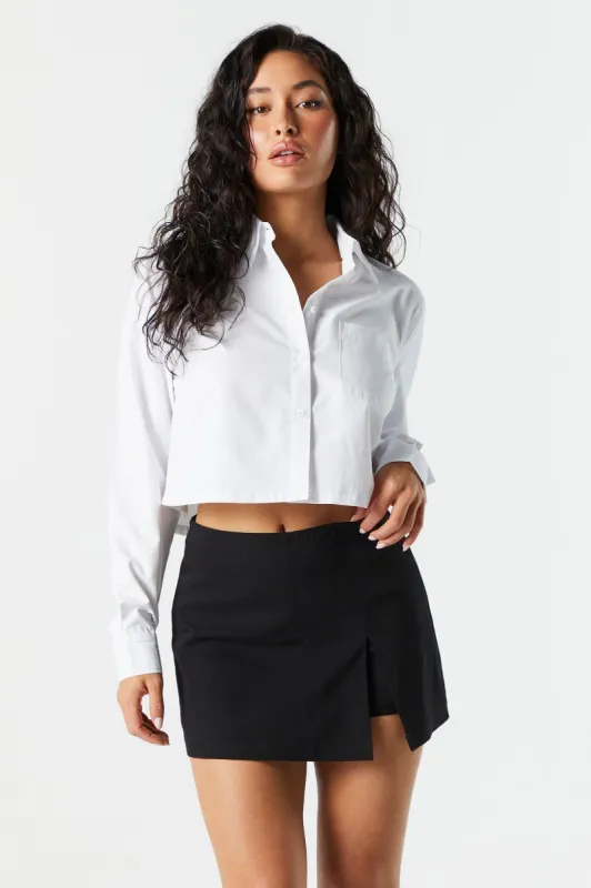 Poplin Cropped Button-Up Shirt sold by Charlotte Russe