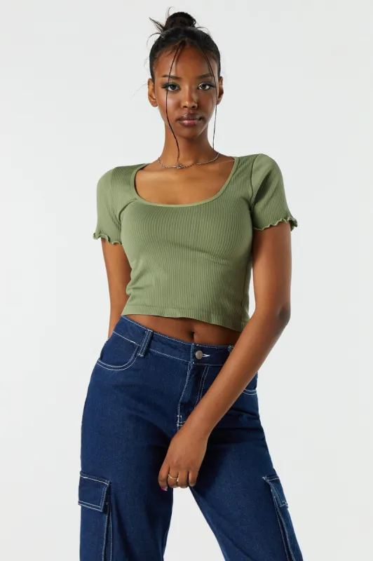 Seamless Ribbed Lettuce Trim T-Shirt sold by Charlotte Russe