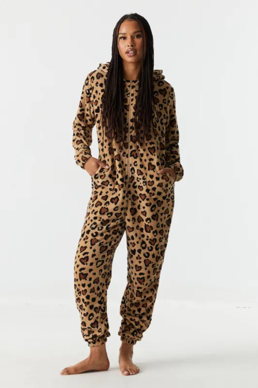 3D Leopard Hood Plush Onesie sold by Charlotte Russe